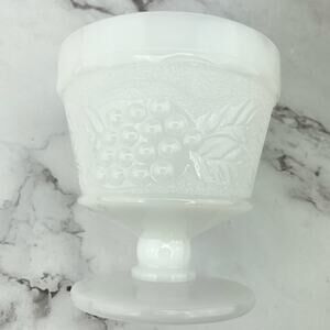 Vtg Anchor Hocking Milk Glass Grape Leaf Retro Mid Century Desert Cups Set of 2